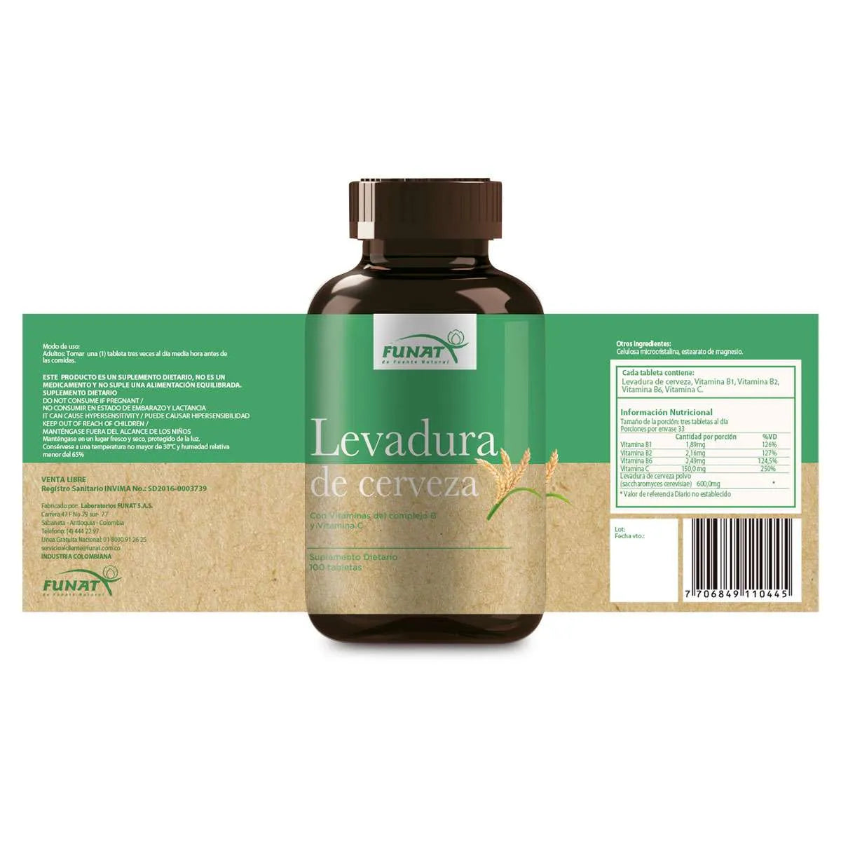 LEVADURA DE CERVEZA X 100TABLETAS - imagen adicional 2