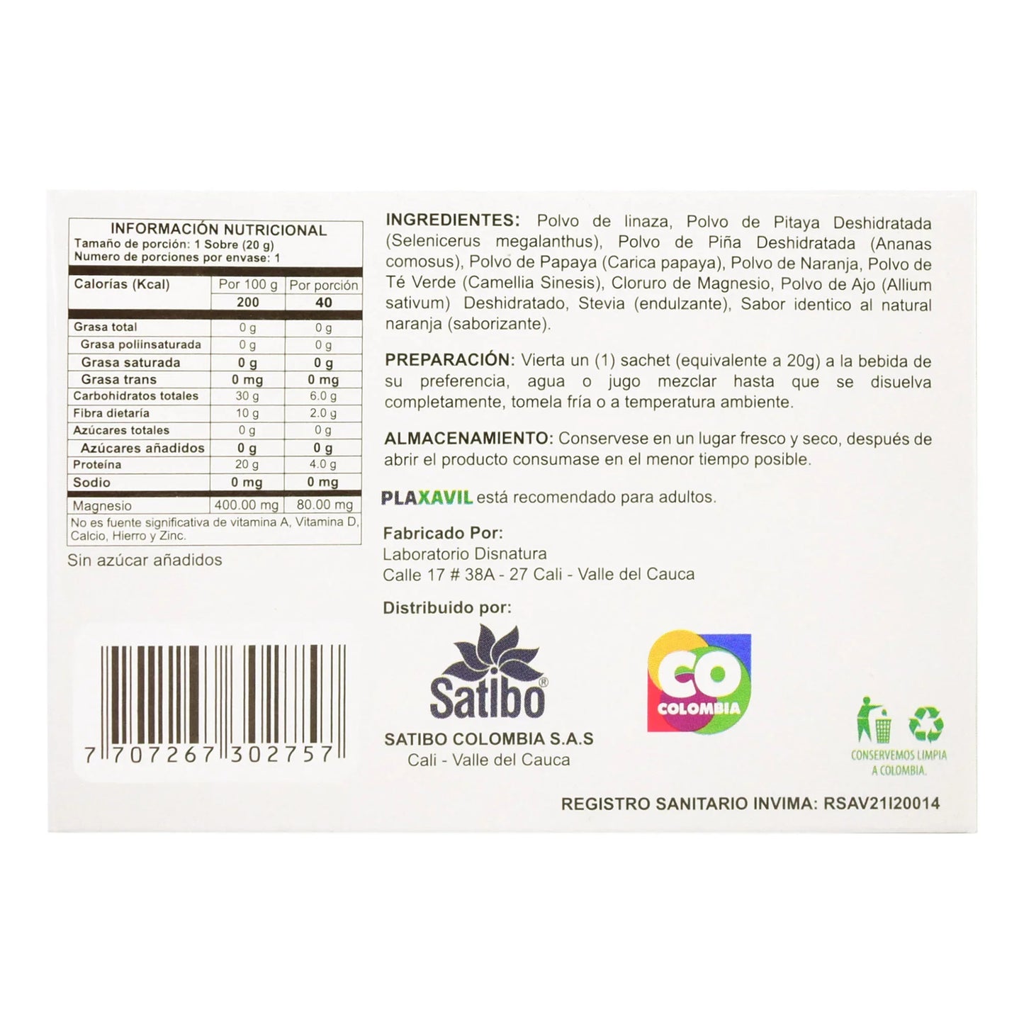 PLAXAVIL SABOR A NARANJA  20GR