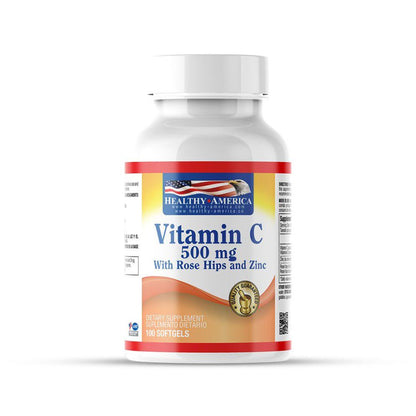 VITAMINA C + HIPE ROSE 500 MG X 100 PERLA HA - HEALTHY AMERICA