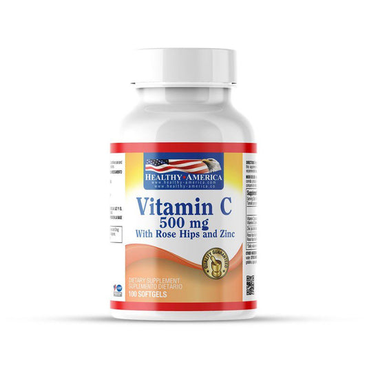 VITAMINA C + HIPE ROSE 500 MG X 100 PERLA HA - HEALTHY AMERICA